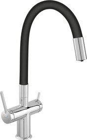 Baterie bucatarie cu pipa flexibila Ferro Filtrata compatibila cu sistem filtrare finisaj crom-negru