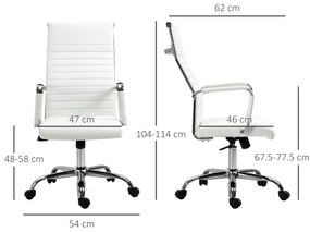 Vinsetto Scaun de birou ergonomic din piele ecologică, cu rotire și balans, 54x62x104-114 cm, alb | Aosom Romania