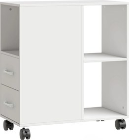 HOMCOM Măsuță de Living cu Roți, 2 Sertare, Raft Deschis și Poliță Reglabilă, Măsuță pentru Dormitor sau Living, 60x30x65 cm, Alb | Aosom Romania