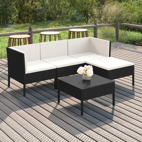 3094376 vidaXL Set mobilier de grădină cu perne, 5 piese, negru, poliratan