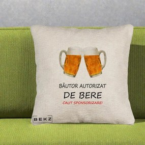 Perna Decorativa Bautor Autorizat de Bere, 40x40 cm, Bej Canapea, Husa Detasabila, Perna Inclusa, BEKZ®