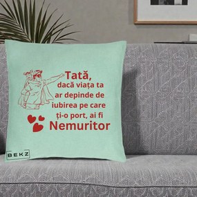 Cadou pentru Tata - Perna Personalizata Tata Nemuritor cu Fetita, 40x40 cm, Verde Menta, Husa Detasabila, Perna Inclusa, BEKZ®