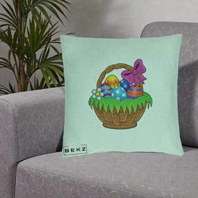 Perna Decorativa Cos cu Oua de Pasti Colorat, 40x40 cm, Verde Menta, Husa Detasabila, Perna Inclusa, BEKZ®