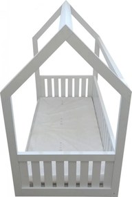 Pat tip casuta pentru copii NOVOKIDS™ Lovely Little House, 160x80 CM, Set cu Saltea din Spuma MATSEN® 10 CM Inclusa, Pal 18 mm, Margini anti-lovire,