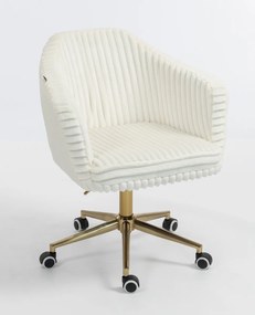 HR832K Scaun Alb Teddy Cord cu Bază Aurie