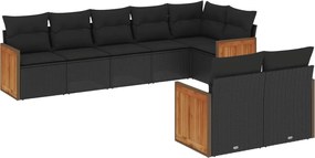 vidaXL Set mobilier de grădină cu perne, 8 piese, negru, poliratan