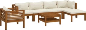 vidaXL Set mobilier grădină cu perne crem, 7 piese, lemn masiv acacia