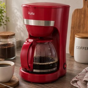 Cafetiera electrica Oliver Voltz OV51170WN, 600 W, 1,25 l, Sistem anti-picurare, Cana stical, Rosu