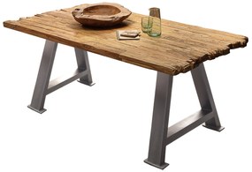 Masa dreptunghiulara cu blat din tec Tables&amp;Co 180x100 cm maro/argintiu