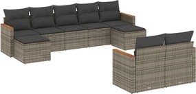 vidaXL Set canapele de grădină, 9 piese, cu perne, gri, poliratan