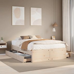 vidaXL Cadru pat fără saltea/cu sertare, 140x190 cm, lemn masiv de pin
