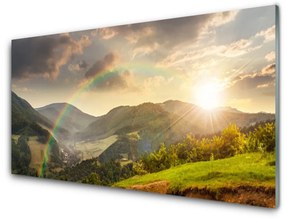 Tablou pe sticla Soare Munții Rainbow Peisaj Multi