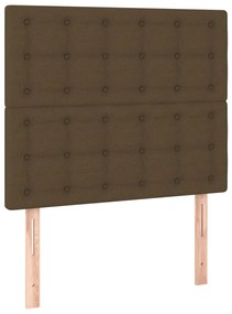 Cadru de pat cu tablie, maro inchis, 90x190 cm, textil Maro inchis, 90 x 190 cm, Nasturi de tapiterie