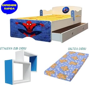 Pat copii Spiderman cu saltea si sertar