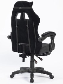 RESIGILAT- Scaun gaming, masaj în perna lombară, suport picioare, negru, catifea