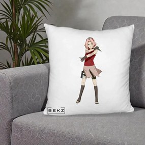 Perna Personalizata Naruto Sakura Haruno Portret, 40x40 cm, Alb Pufos, Husa Detasabila, Perna Inclusa, BEKZ®