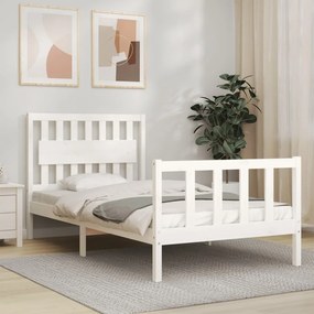 3192417 vidaXL Cadru de pat cu tăblie, alb, 100x200 cm, lemn masiv