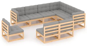 vidaXL Set mobilier grădină cu perne, 9 piese, lemn masiv de pin