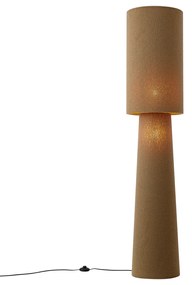 Lampă de podea Japandi maro din material teddy cu 2 lumini - Trompet