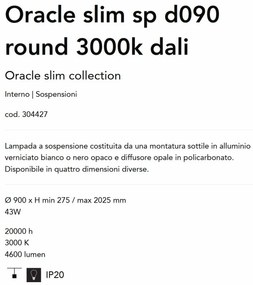 Lustra LED suspendata design slim Oracle d090 round 3000k dali alb