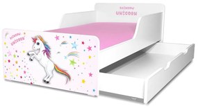 Pat copii Unicorn 2-12 ani cu sertar si saltea inclusa