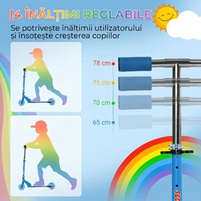 HOMCOM Scuter Pliabil pentru Copii, Scuter cu 2 Roți, Înălțime Reglabilă, Lumini LED și Muzică, 67x32x78 cm, Albastru | Aosom Romania