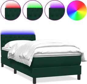 vidaXL Pat cu arcuri cu saltea și LED, verde închis, 80x220 cm, catifea