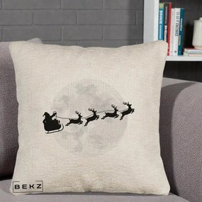 Perna Decorativa Mos Craciun Sanie Luna, 40x40 cm, Bej Canapea, Husa Detasabila, Perna Inclusa, BEKZ®