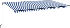 vidaXL Copertină retractabilă manual, albastru și alb, 600x350 cm