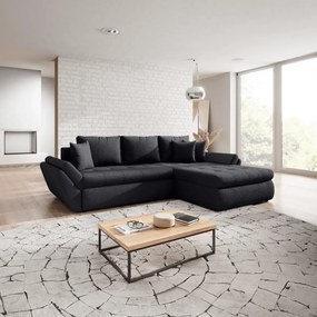 Colțar extensibil dumonde cu ladă de depozitare si sezut confortabil din spuma high-density, Loana Euphoria Black II 270x185 cm