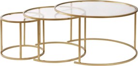 Set 3 masute cafea AURUM, transparent/auriu, sticla/metal