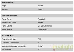 Stalp iluminat exterior stil clasic IP43 H249 Puchberg AL 11K/82508 schwarz-gold/rauch OR