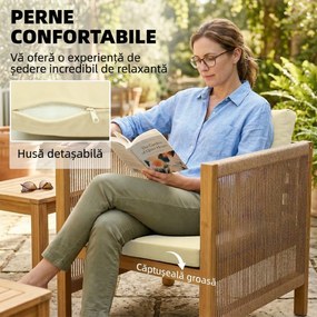 Outsunny Set de Grădină 4 Piese, Lemn de Salcâm, Conversație Terasă cu Perne Bej | Aosom Romania