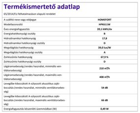 Hotă extractibilă HOMEFORT HPK611W, încorporată, iluminare LED, 1 motor, 408 m3/h, 54-66 dB, lățime 60 cm, B