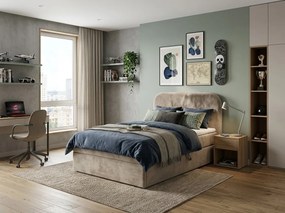 Pat tapițat boxspring FORENA 90x200 cm bej Saltea: Saltea cu arcuri Bonell