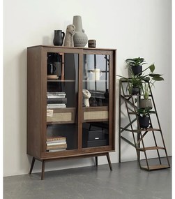 Vitrină maro închis cu aspect de lemn de stejar cu ușă glisantă 110x160 cm Barrali – Unique Furniture