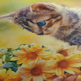 Tablou cu pisicuța uitându-se la floare (90x60 cm)