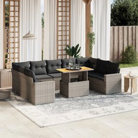 3271459 vidaXL Set mobilier de grădină cu perne, 10 piese, gri, poliratan