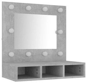 Dulap cu oglindă și led, gri beton, 60x31,5x62 cm