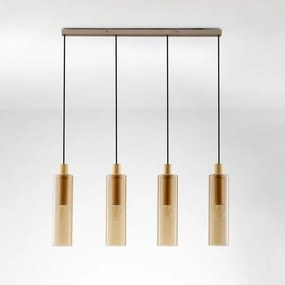 Lustra cu 4 pendule metal auriu, sticla chihlimbar ZOELLA