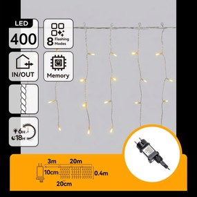 Aigostar - LED ghirlandă de exterior pentru Crăciun 400xLED/8 funcții 23x0,4m IP44 alb cald