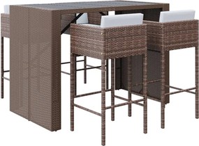 vidaXL Set mobilier bar de grădină cu perne, 5 piese, maro, poliratan