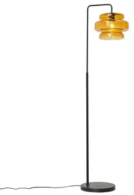 Lampă de podea retro neagră cu sticlă portocalie - Denise