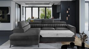 Colțar gri închis extensibil/cu spațiu de depozitare cu tapițerie din catifea (cu colț pe partea stângă/în formă de ”L”) Laurence – ELTAP