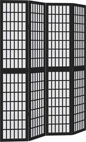 vidaXL Paravan de cameră cu 4 panouri, negru, lemn masiv paulownia