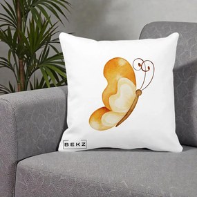 Perna Decorativa Fluture Acuarela Auriu, 40x40 cm, Alba Mata, Husa Detasabila, Perna Inclusa, BEKZ®