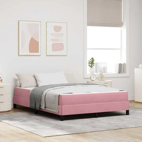 vidaXL Pat boxspring cu saltea Roz 140 x 210 cm Catifea