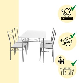 Jurhan Set de mese de dining PAUL, 5 bucăți, catifea albă