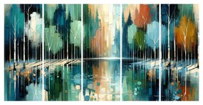 Tablou 5-piese reflexie liniștită a pădurii