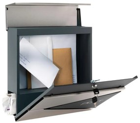 Cutie poștală cu compartiment pentru ziare, argintiu, 2xchei